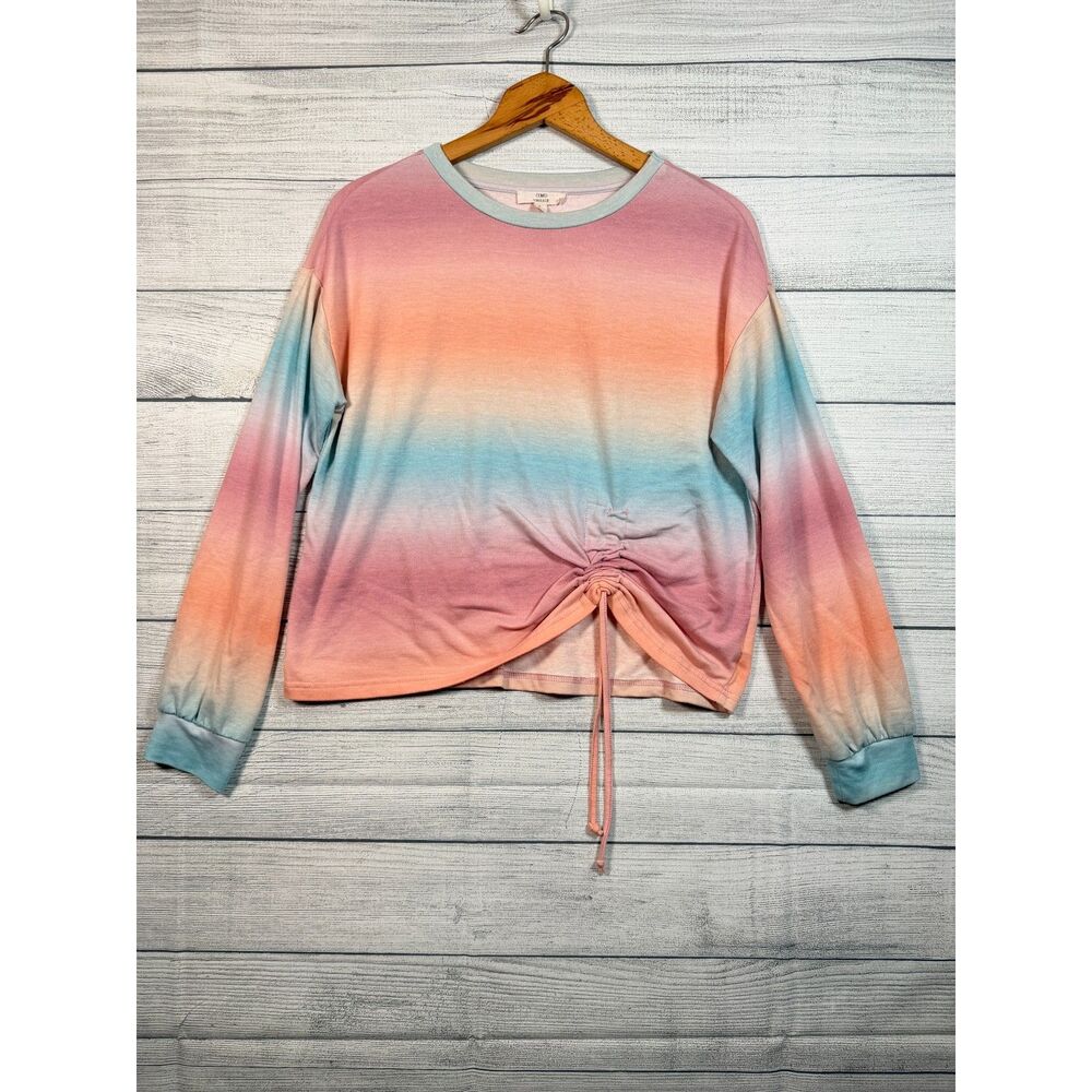 Como Vintage Women’s Large Pastel Tie Dye Ruched Drawstring Pullover Top 4313